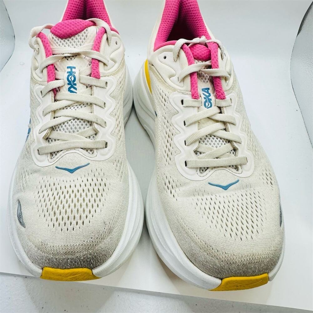 HOKA Bondi 9 Women's Running Shoes Alabaster Birch Pink Yellow Size 9B - Picture 4 of 13